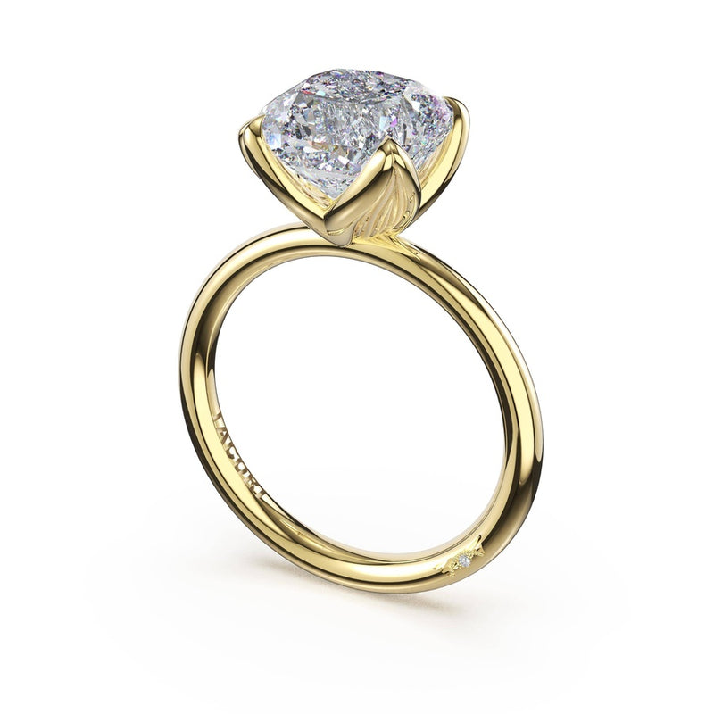 Cushion Sculpted Petal-Prong Solitaire in 18kt Yellow Gold