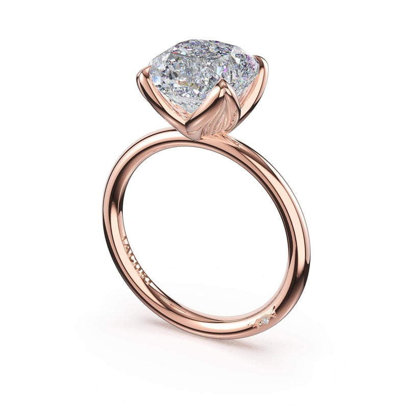 Cushion Sculpted Petal-Prong Solitaire in 18kt Rose Gold