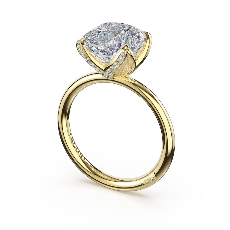 Cushion Sculpted Petal-Pavé-Prong Solitaire in 18kt Yellow Gold