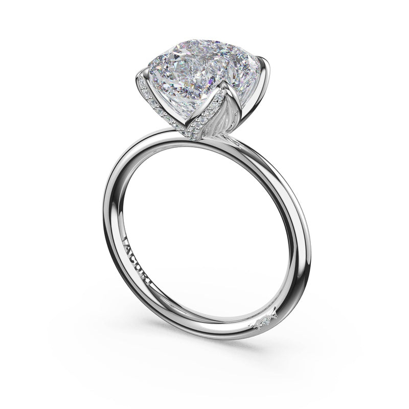 Cushion Sculpted Petal-Pavé-Prong Solitaire in Platinum