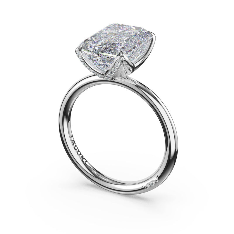 Emerald Sculpted Petal-Pavé-Prong Solitaire in 18kt White Gold