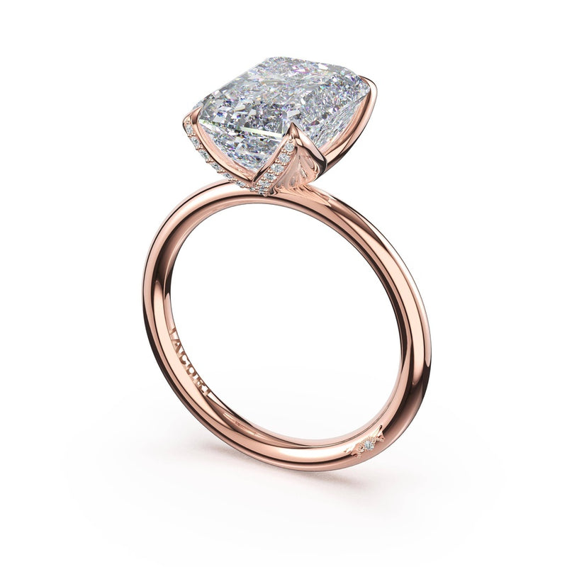 Emerald Sculpted Petal-Pavé-Prong Solitaire in 18kt Rose Gold