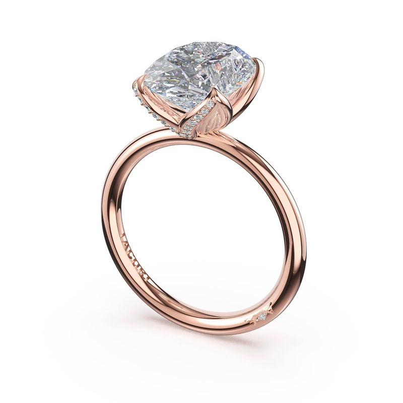Oval Sculpted Petal-Pavé-Prong Solitaire in 18kt Rose Gold
