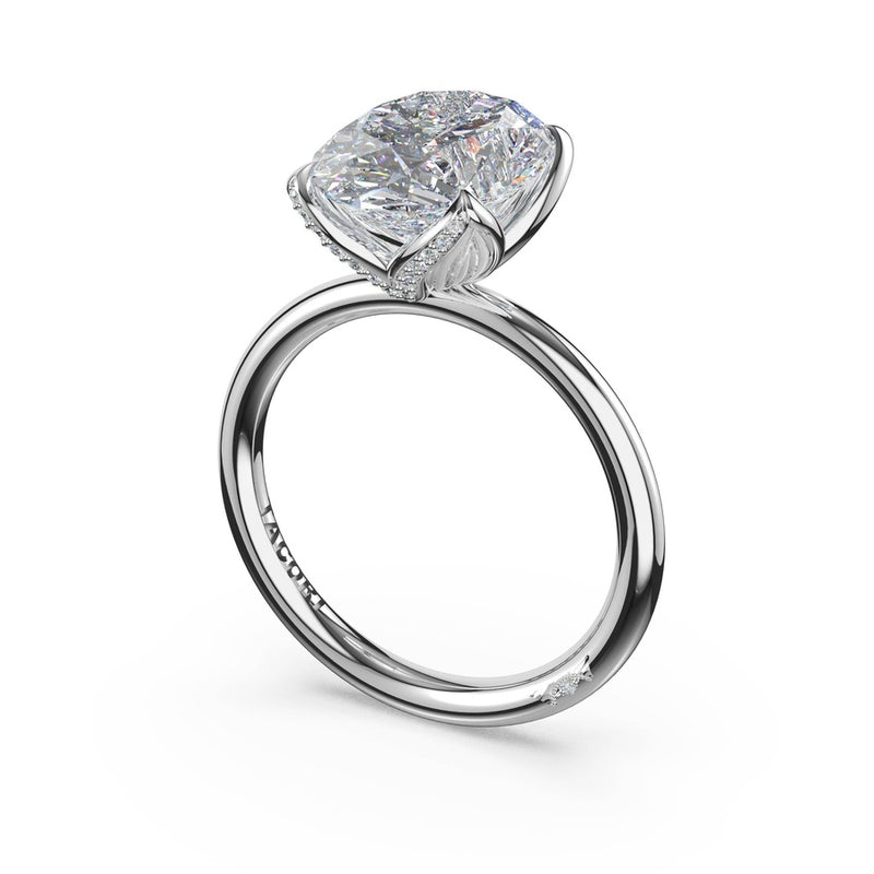 Oval Sculpted Petal-Pavé-Prong Solitaire in Platinum