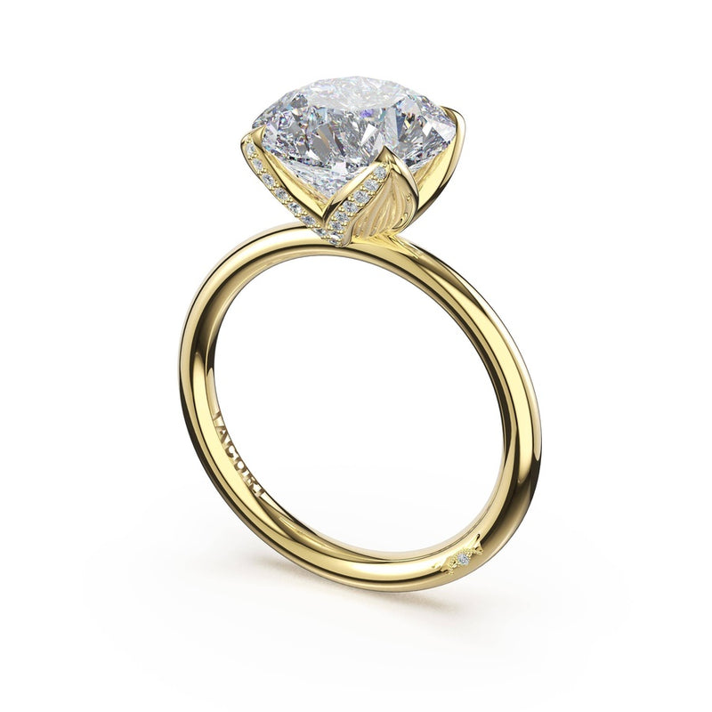 Round Sculpted Petal-Pavé-Prong Solitaire in 18kt Yellow Gold