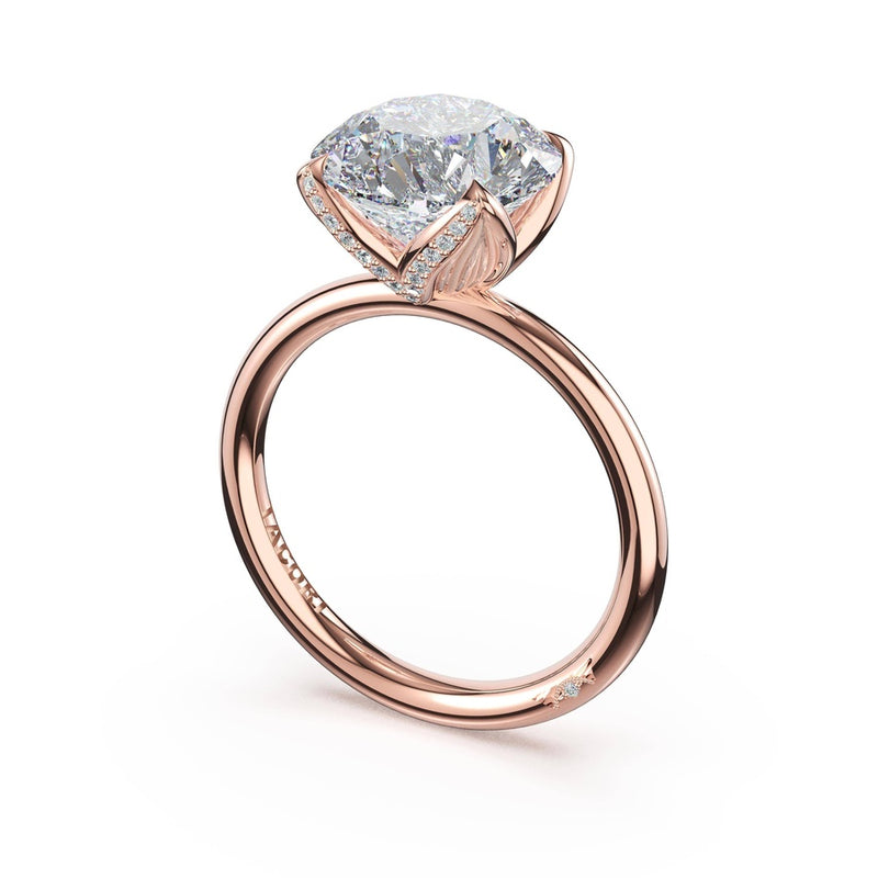 Round Sculpted Petal-Pavé-Prong Solitaire in 18kt Rose Gold