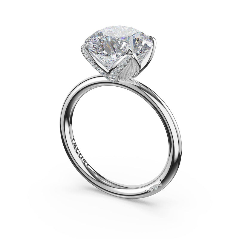 Round Sculpted Petal-Pavé-Prong Solitaire in Platinum