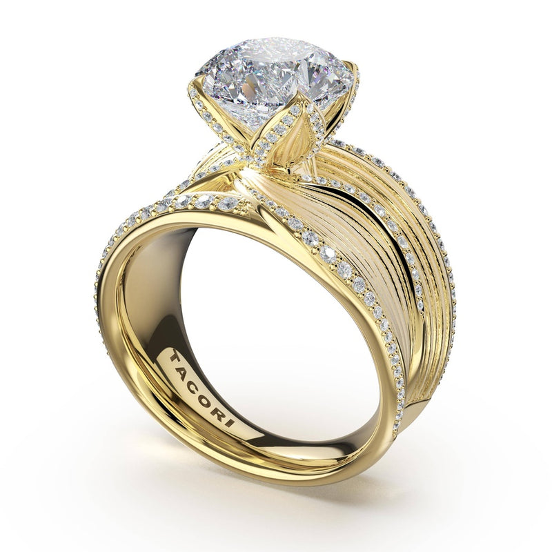 Dahlia Sculpted Double-Petal Pavé Ring in 18kt Yellow Gold