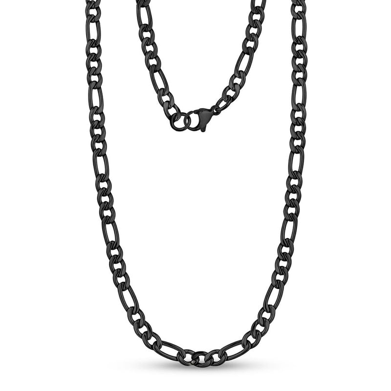 5MM BLACK STEEL FIGARO NECKLACE 24"