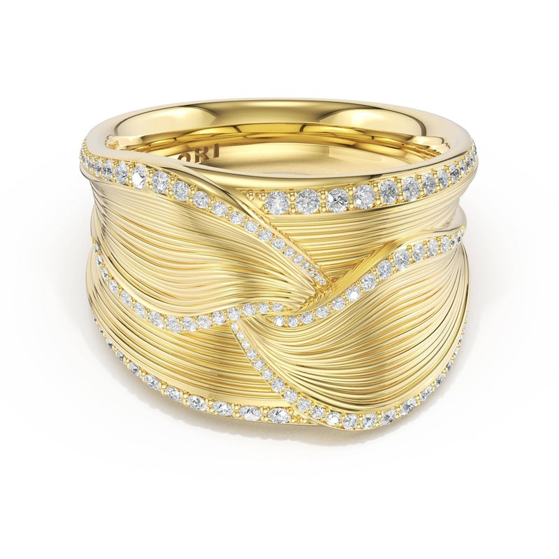 Sculpted Double-Petal Pavé Band in 18kt Yellow Gold