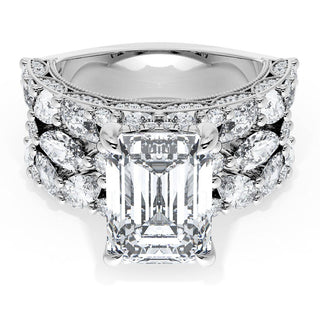 Emerald Solitaire Engagement Ring w/ Marquise & Pear Band