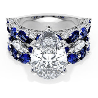 Pear Solitaire Engagement Ring w/ Marquise & Pear Band