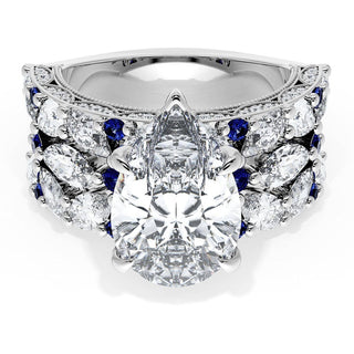 Pear Solitaire Engagement Ring w/ Marquise & Pear Band