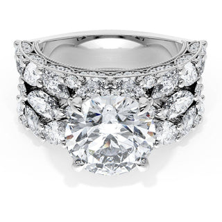 Round Solitaire Engagement Ring w/ Marquise & Pear Band