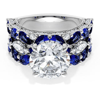 Round Solitaire Engagement Ring w/ Marquise & Pear Band