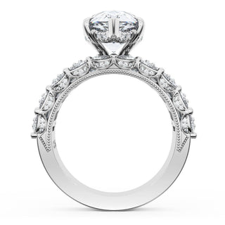 Pear Solitaire Engagement Ring w/ Emerald & Pear Band