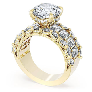 Round Solitaire Engagement Ring w/ Emerald & Pear Band