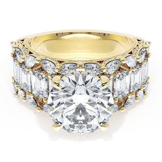 Round Solitaire Engagement Ring w/ Emerald & Pear Band