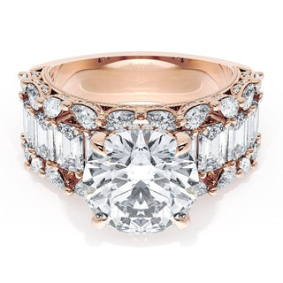 Round Solitaire Engagement Ring w/ Emerald & Pear Band