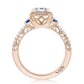 Emerald 3-Stone Engagement Ring with Blue Sapphires