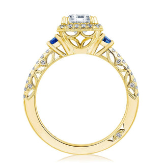 Emerald 3-Stone Engagement Ring with Blue Sapphires