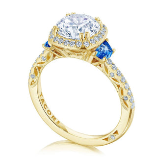Cushion 3-Stone Engagement Ring with Blue Sapphire