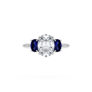 Oval 3-Stone Engagement Ring in Blue Sapphire