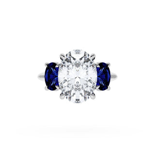 Oval 3-Stone Engagement Ring in Blue Sapphire