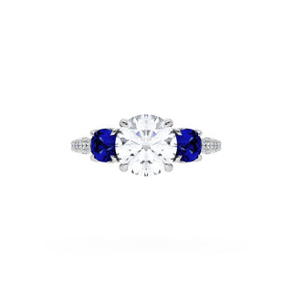 Round 3-Stone Engagement Ring in Blue Sapphire