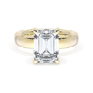 Emerald Solitaire Cigar Band Engagement Ring