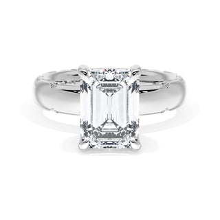Emerald Solitaire Cigar Band Engagement Ring
