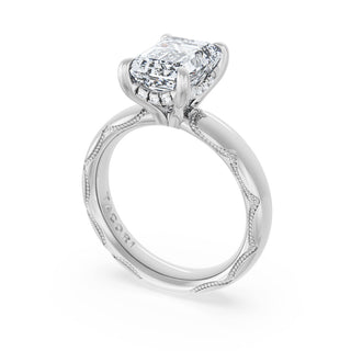 Emerald Solitaire Cigar Band Engagement Ring