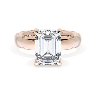 Emerald Solitaire Cigar Band Engagement Ring