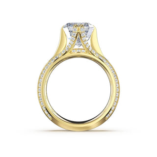 Emerald Wide Band Solitaire Engagement Ring in 14kt Yellow Gold