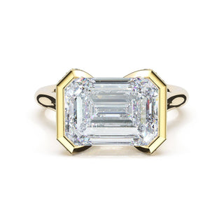 Emerald East-West Semi Bezel Solitaire Engagement Ring in 14kt Yellow Gold