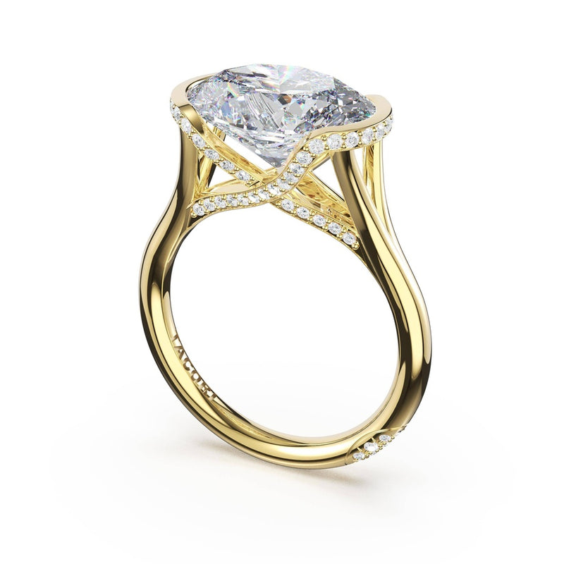 Oval East-West Semi Bezel Solitaire Engagement Ring in 14kt Yellow Gold