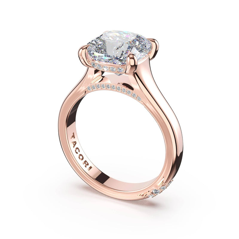Cushion Wide Band Solitaire Engagement Ring in 14kt Rose Gold