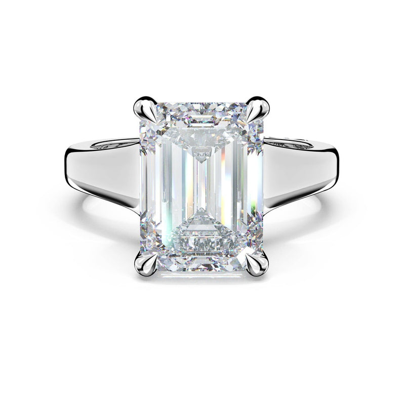Emerald Wide Band Solitaire Engagement Ring in 14kt White Gold