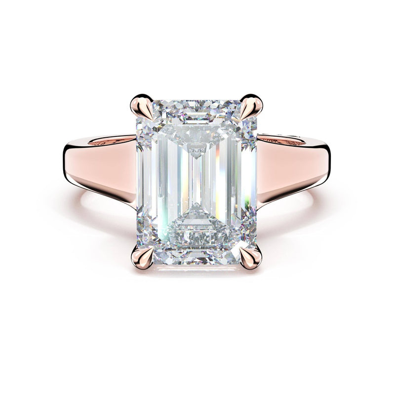 Emerald Wide Band Solitaire Engagement Ring in 14kt Rose Gold