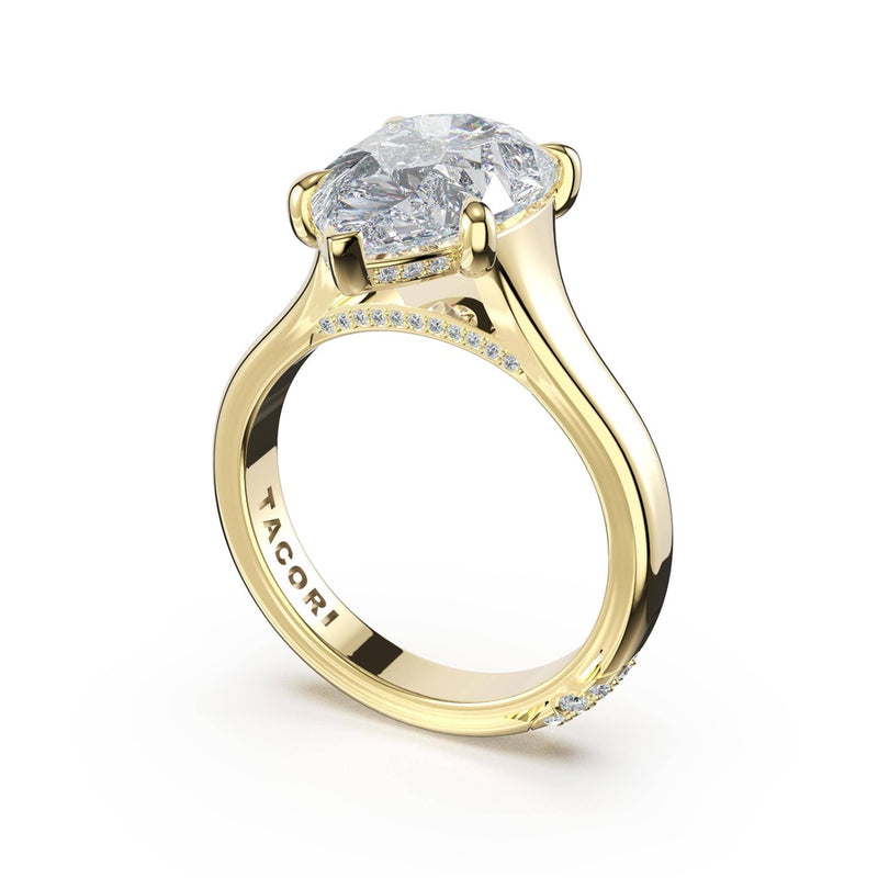 Pear Wide Band Solitaire Engagement Ring in 14kt Yellow Gold