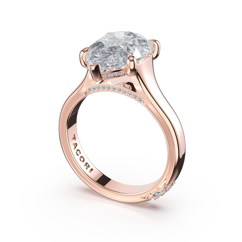 Pear Wide Band Solitaire Engagement Ring in 14kt Rose Gold