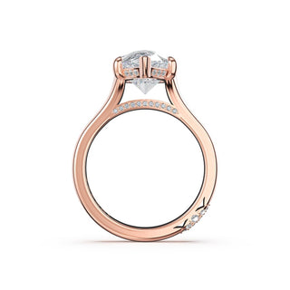 Pear Wide Band Solitaire Engagement Ring in 14kt Rose Gold