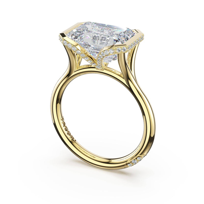 Emerald East-West Semi Bezel Solitaire Engagement Ring in 14kt Yellow Gold