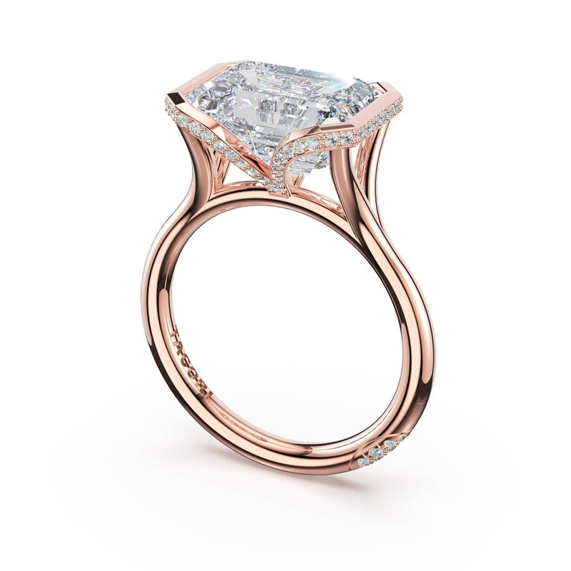 Emerald East-West Semi Bezel Solitaire Engagement Ring in 14kt Rose Gold