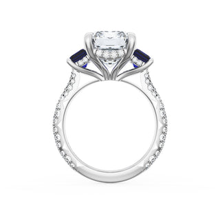 Emerald 3-Stone Engagement Ring in Blue Sapphire