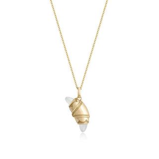 White Moonstone Crescent Cookie Necklace in 14kt Yellow Gold