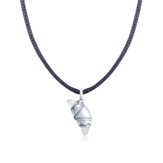 White Moonstone Crescent Cookie Necklace in Silver