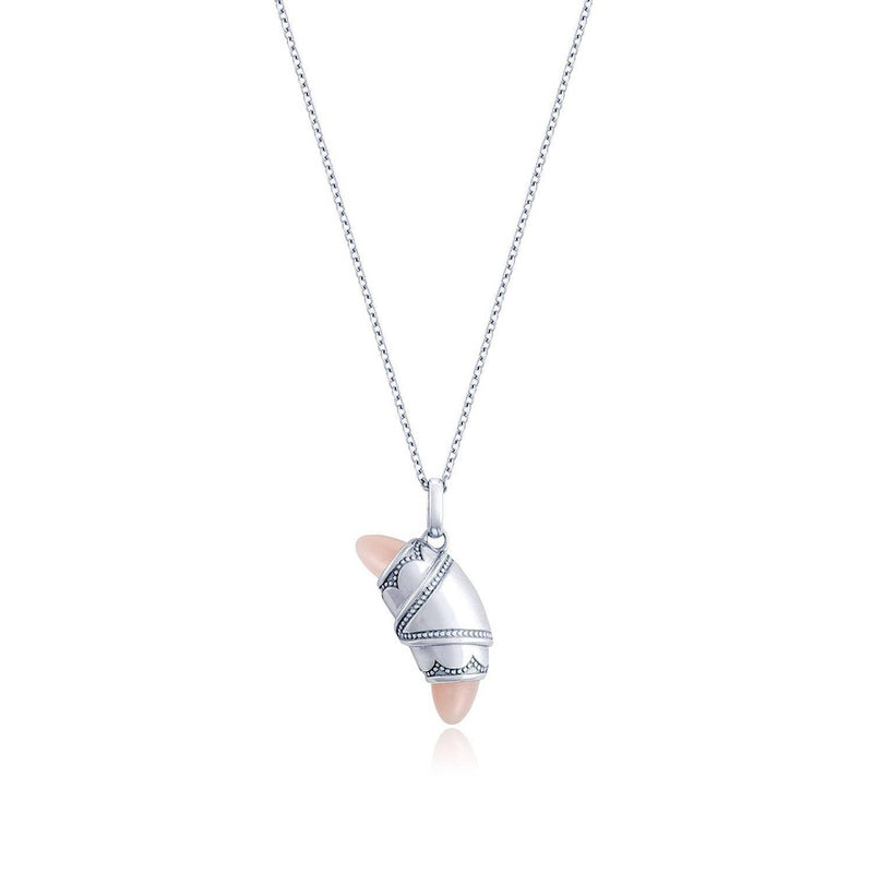 Light Pink Agate Crescent Cookie Necklace in 14kt White Gold