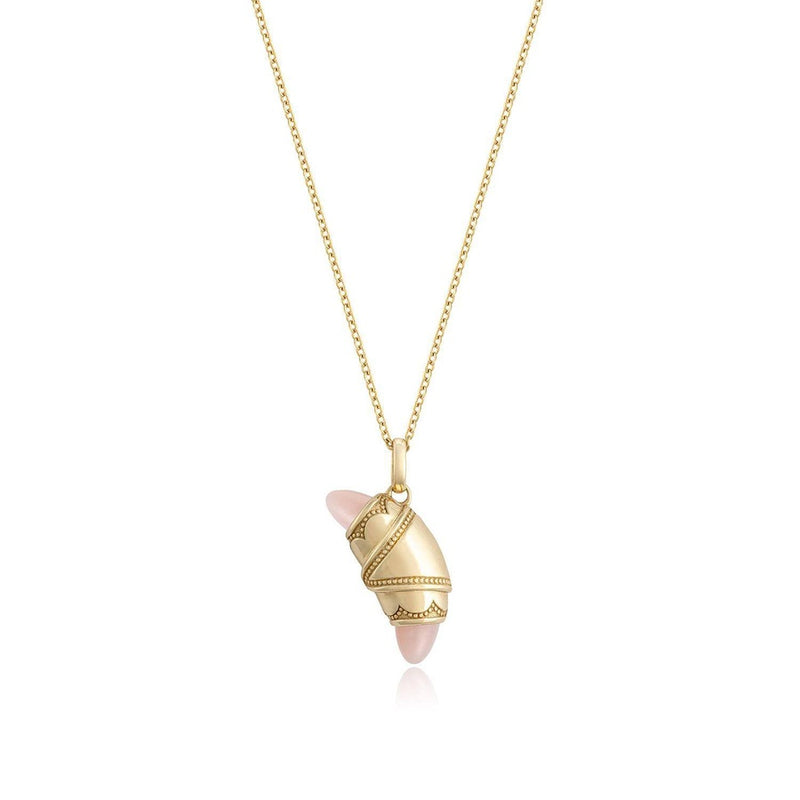 Light Pink Agate Crescent Cookie Necklace in 14kt Yellow Gold