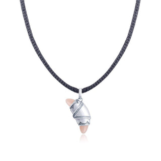 Light Pink Agate Crescent Cookie Necklace in Silver